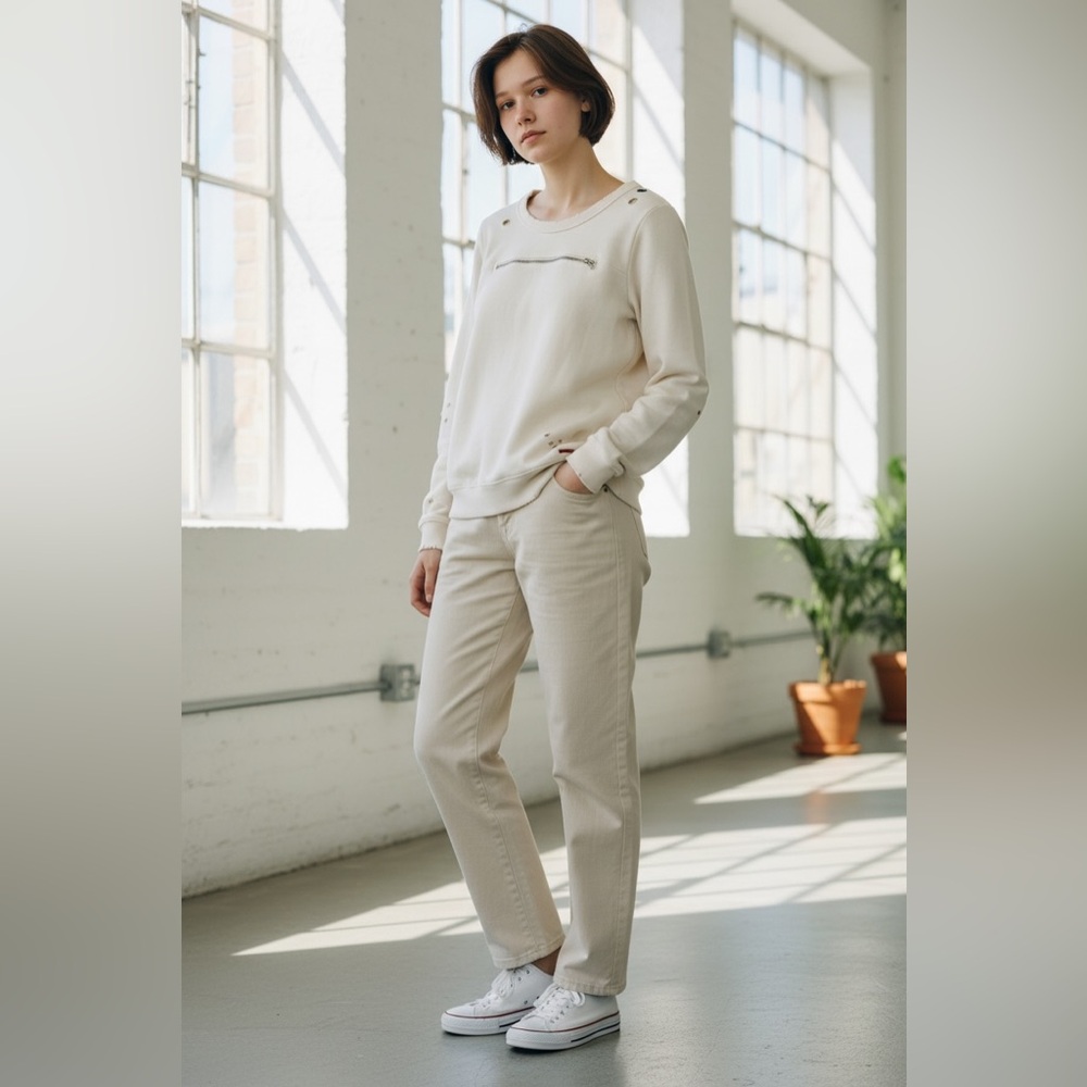 n:PHILANTHROPY‎ Distressed Zip Detail Sweatshirt Cream Size S